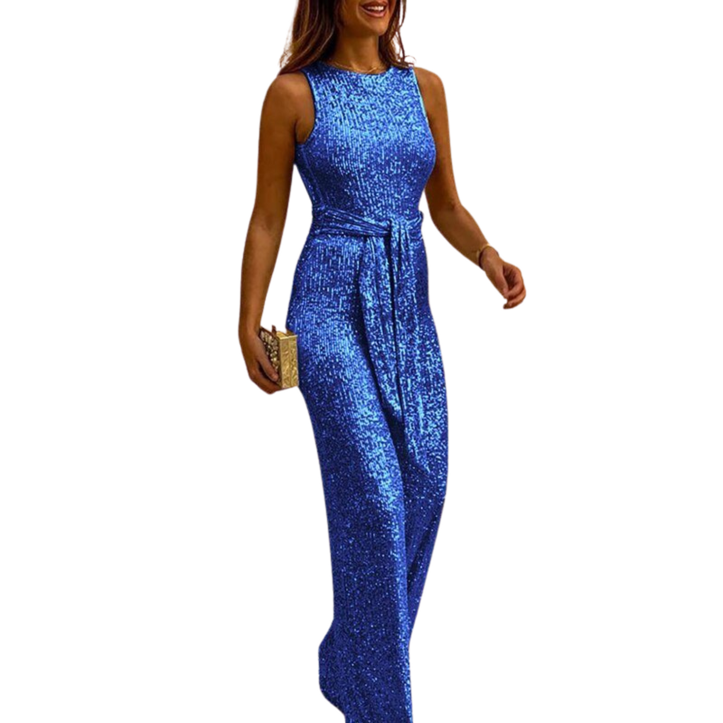 Mouwloze glitter jumpsuit voor vrouwen | ceintuur