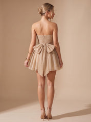 Dames Glamoureuze Glitter Mini Jurk met Strapless Top en Strik