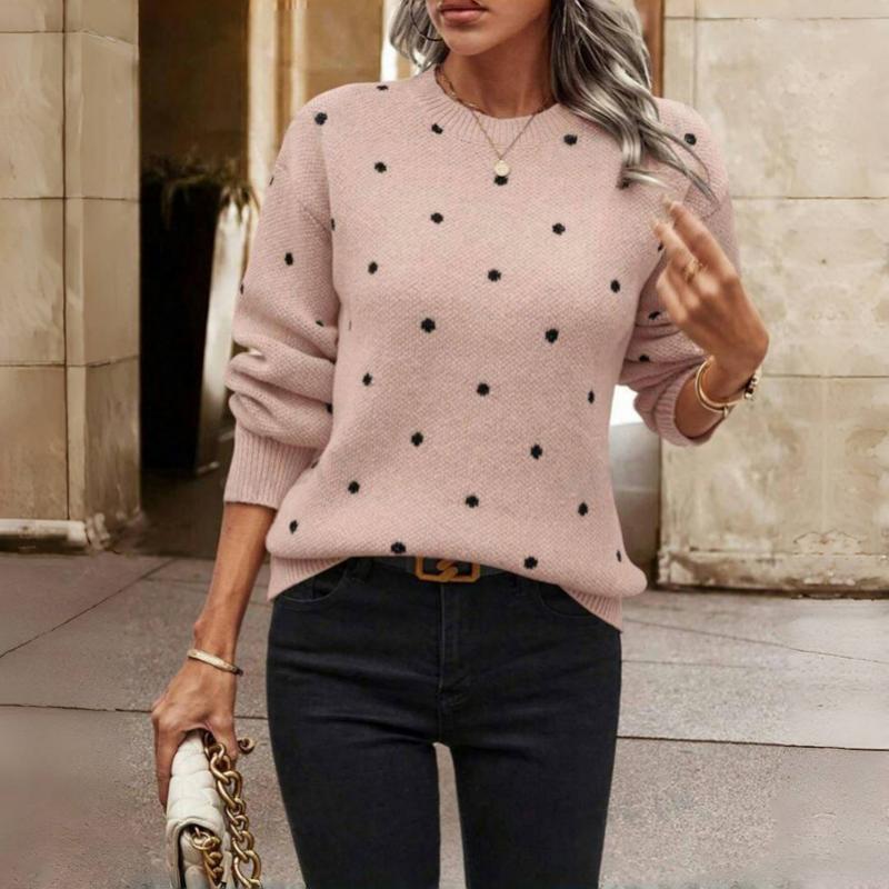 Pull tricoté à pois et col rond Chaud et doux pour femmes