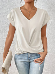 Chique Dames Blouse met V-hals en Gedrapeerd Detail