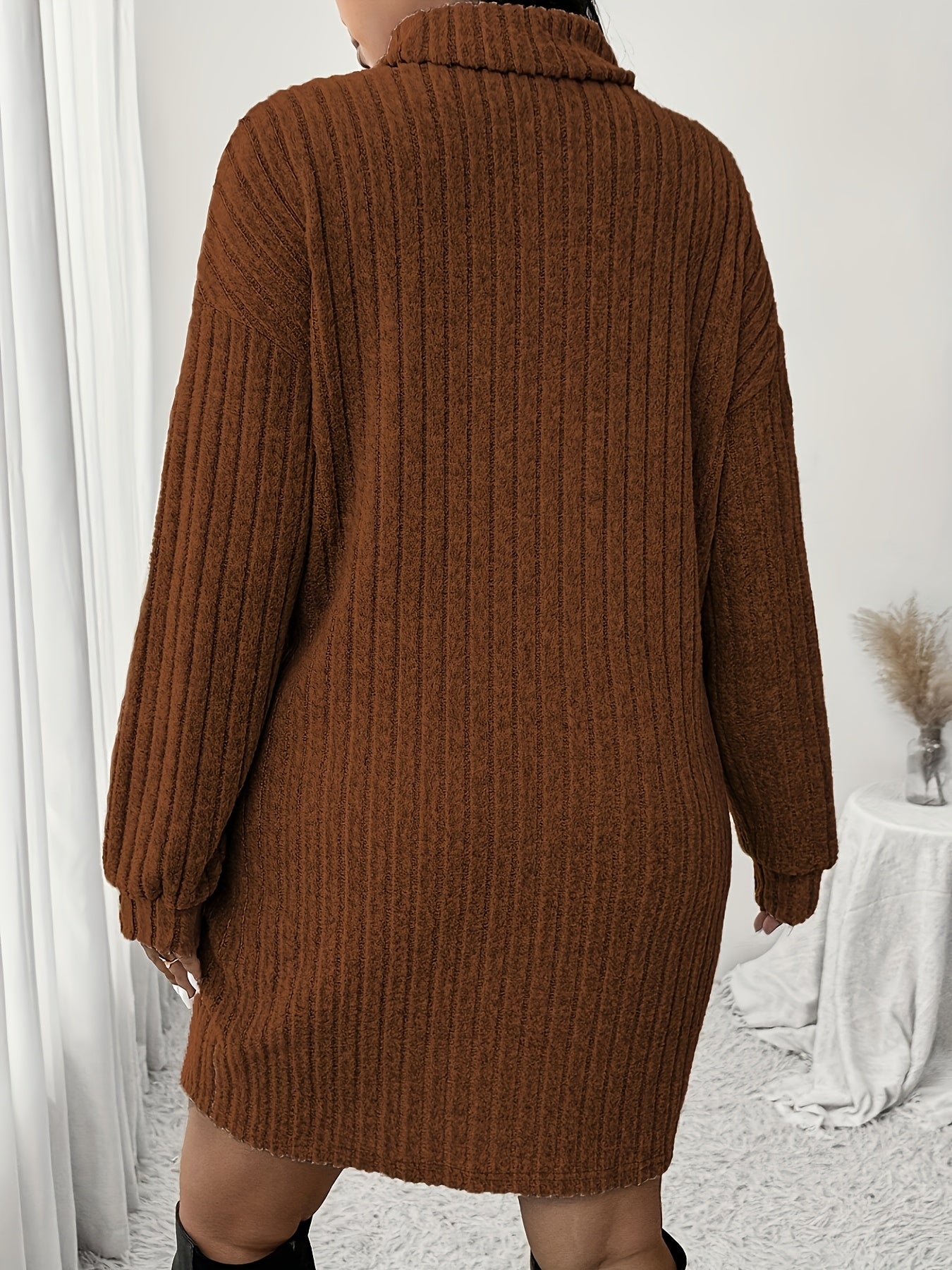 Knusse Geribde Mini Sweaterjurk Met Col Voor Dames