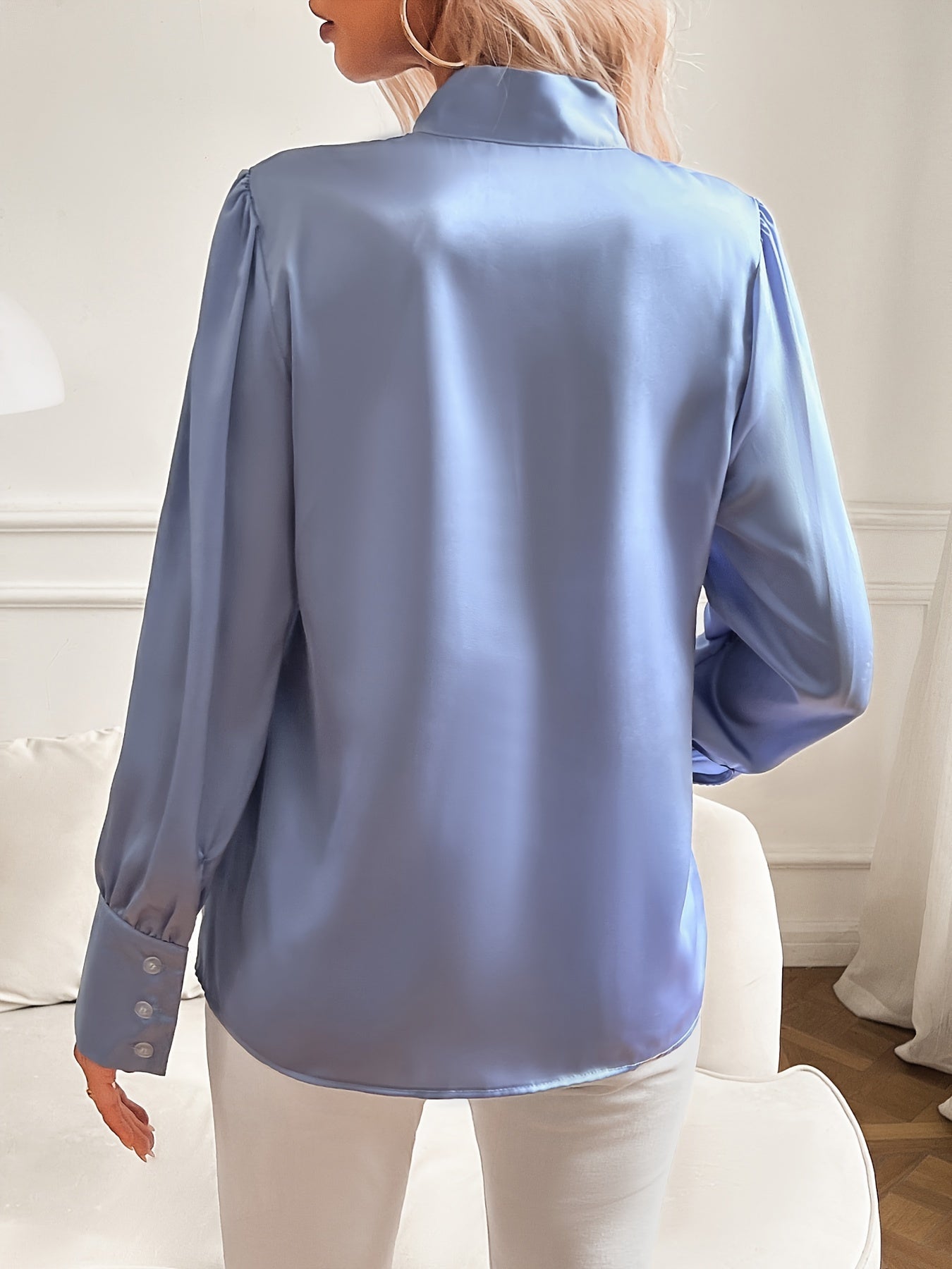 Elegante Dames Blouse met Strikdetail en Lange Mouwen