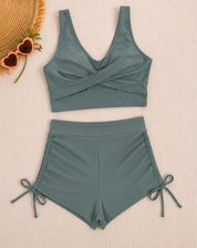 Green Bikini Set for Women with Crop Top and High Waist