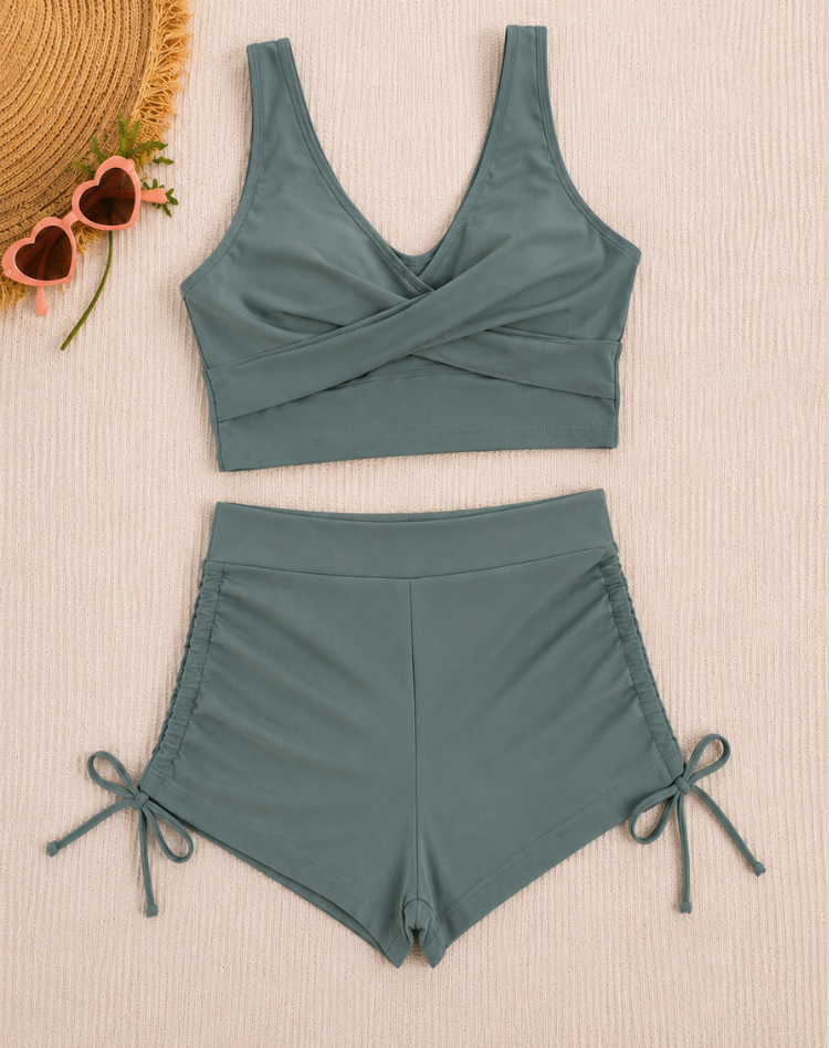 Green Bikini Set for Women with Crop Top and High Waist
