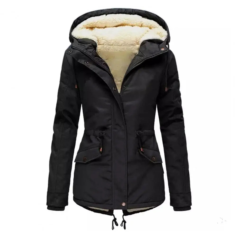 Women's Waterproof Winter Coat with Hood and Waist Drawstring