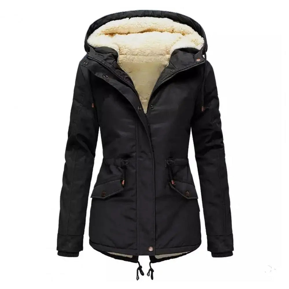 Manteau d'hiver imperméable pour femmes avec capuche et cordon de taille