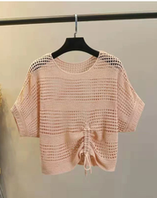 Fine-Knit Top with Openwork Pattern for Women