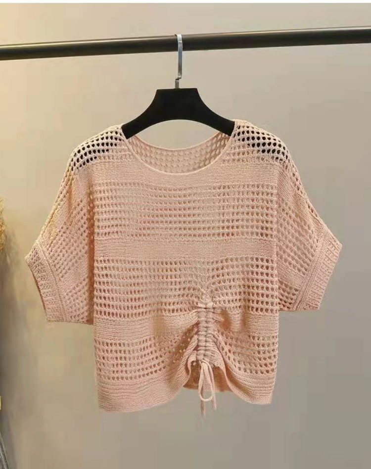 Fine-Knit Top with Openwork Pattern for Women