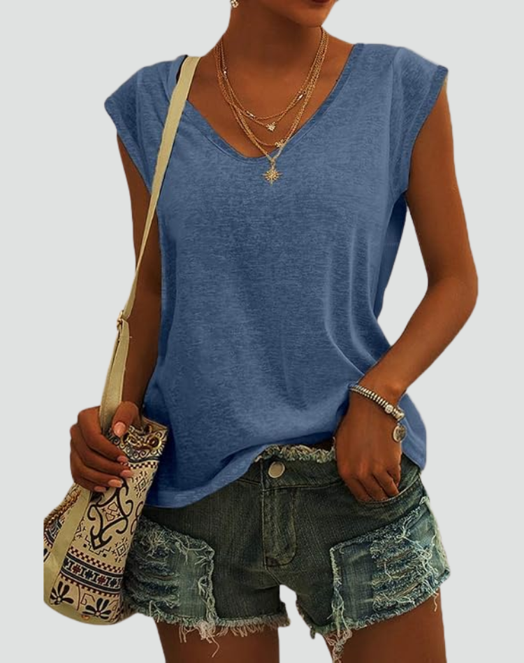 Losvallend damski T-shirt z dekoltem w serek
