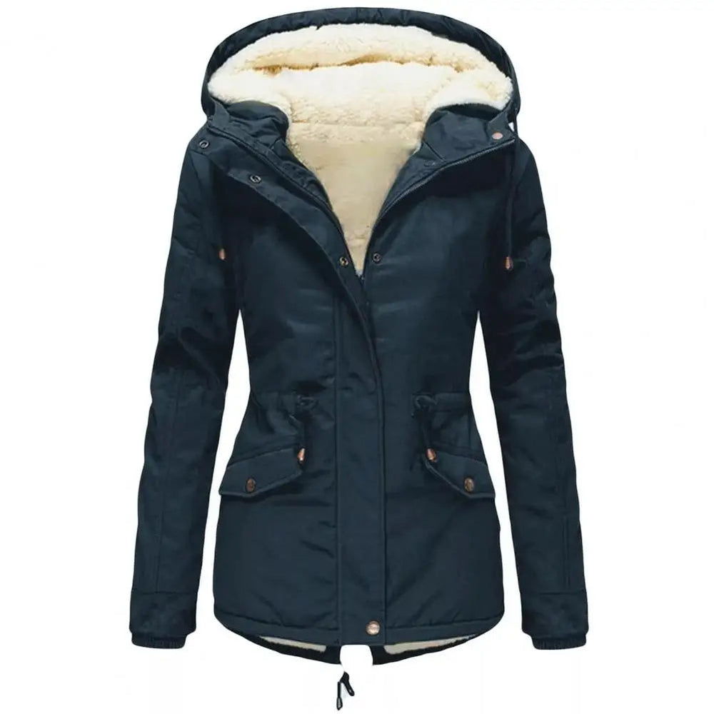 Manteau d'hiver imperméable pour femmes avec capuche et cordon de taille