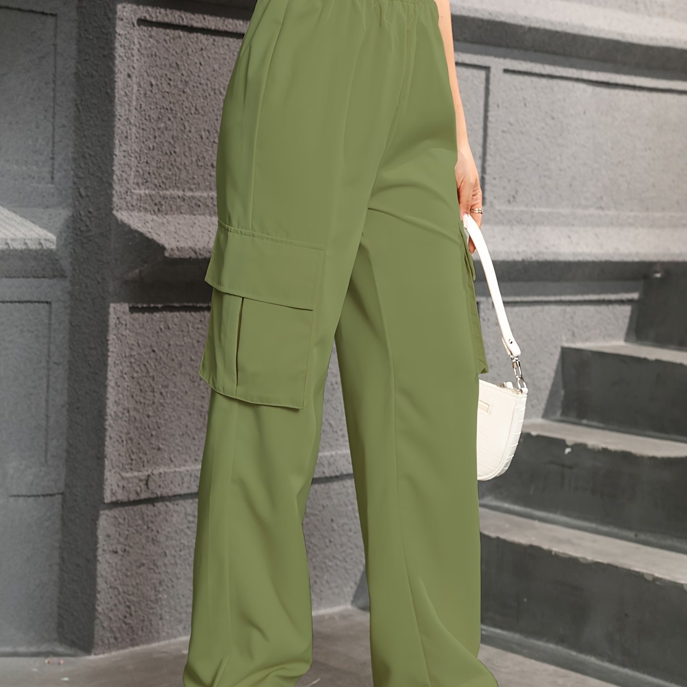 Trendy Cargo Broek Voor Dames Met Hoge Taille En Rechte Pijpen