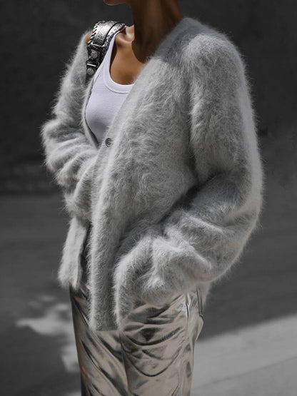 Oversized fluffy cardigan voor vrouwen | V‑hals