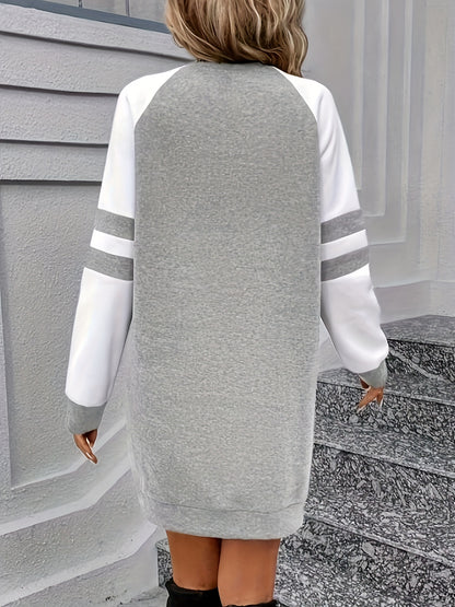 Sportieve Tweekleurige Mini Sweaterjurk Voor Dames Met Lange Mouwen