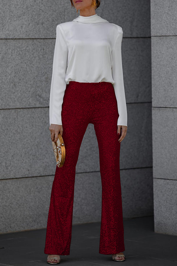 Glitter Pailletten Dames Hoge Taille Flared Broek