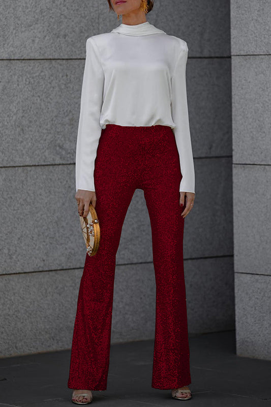 Glitter Pailletten Dames Hoge Taille Flared Broek