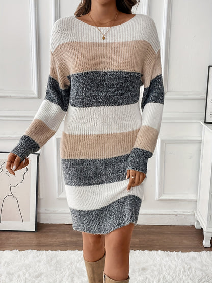Trendy Gestreepte Mini Sweaterjurk Voor Dames