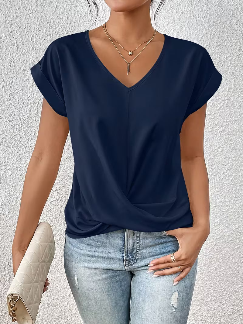 Elegant V-Neck Top with Twisted Detail for Women