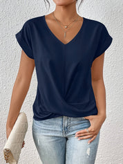 Chique Dames Blouse met V-hals en Gedrapeerd Detail
