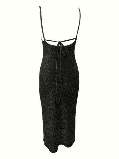 Bodycon Glitter Midi Cocktailjurk Voor Dames Met Open Rug En Split