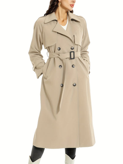 Elegante Maxi Trenchcoat Voor Dames Dubbelrijig Met Ceintuur