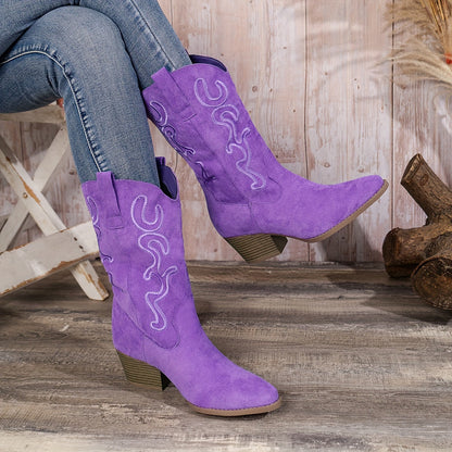Vrouwen Western Cowboylaarzen Met Decoratieve Stiksels En Blokhak
