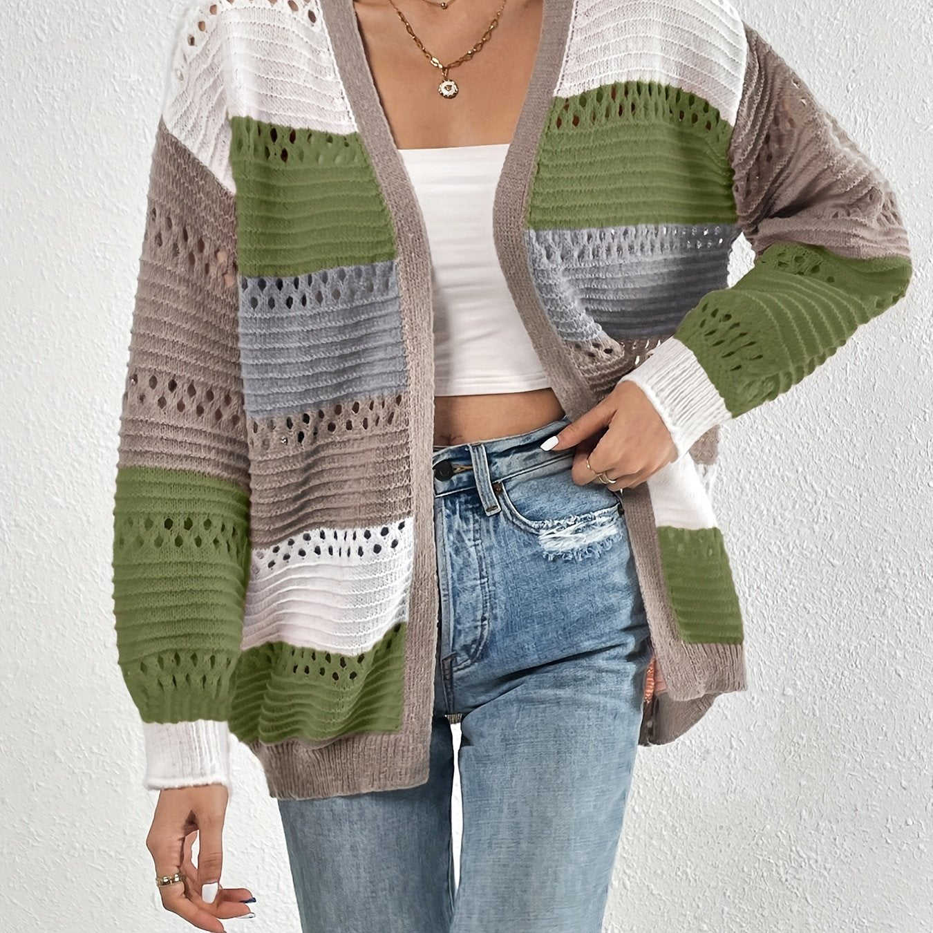 Warm Gestreepte Dames Winter Vest Gebreid