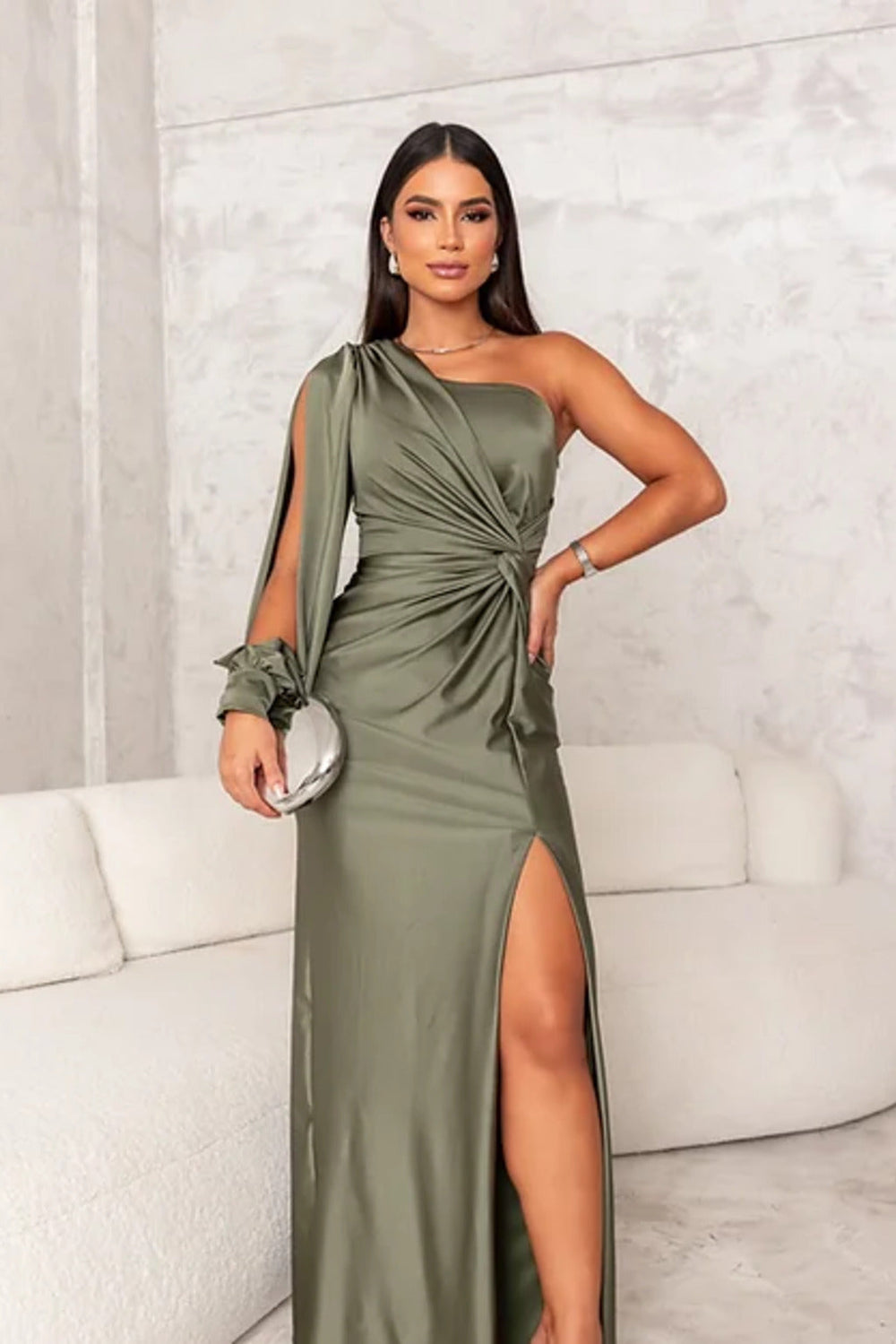 Robe de gala maxi élégante femme avec une épaule et fente