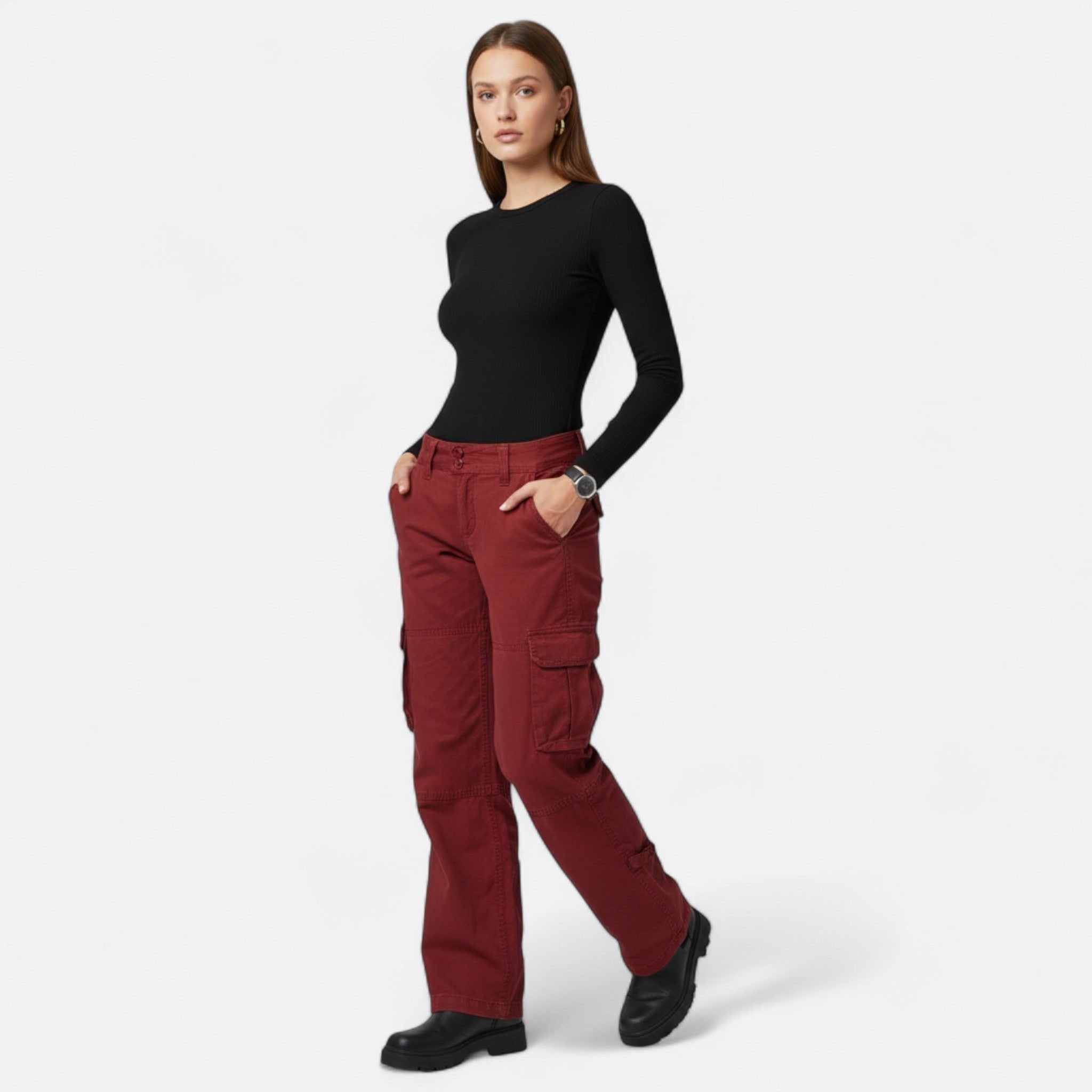 Dames Casual Cargo Broek met Wijde Pijpen en Klepzakken