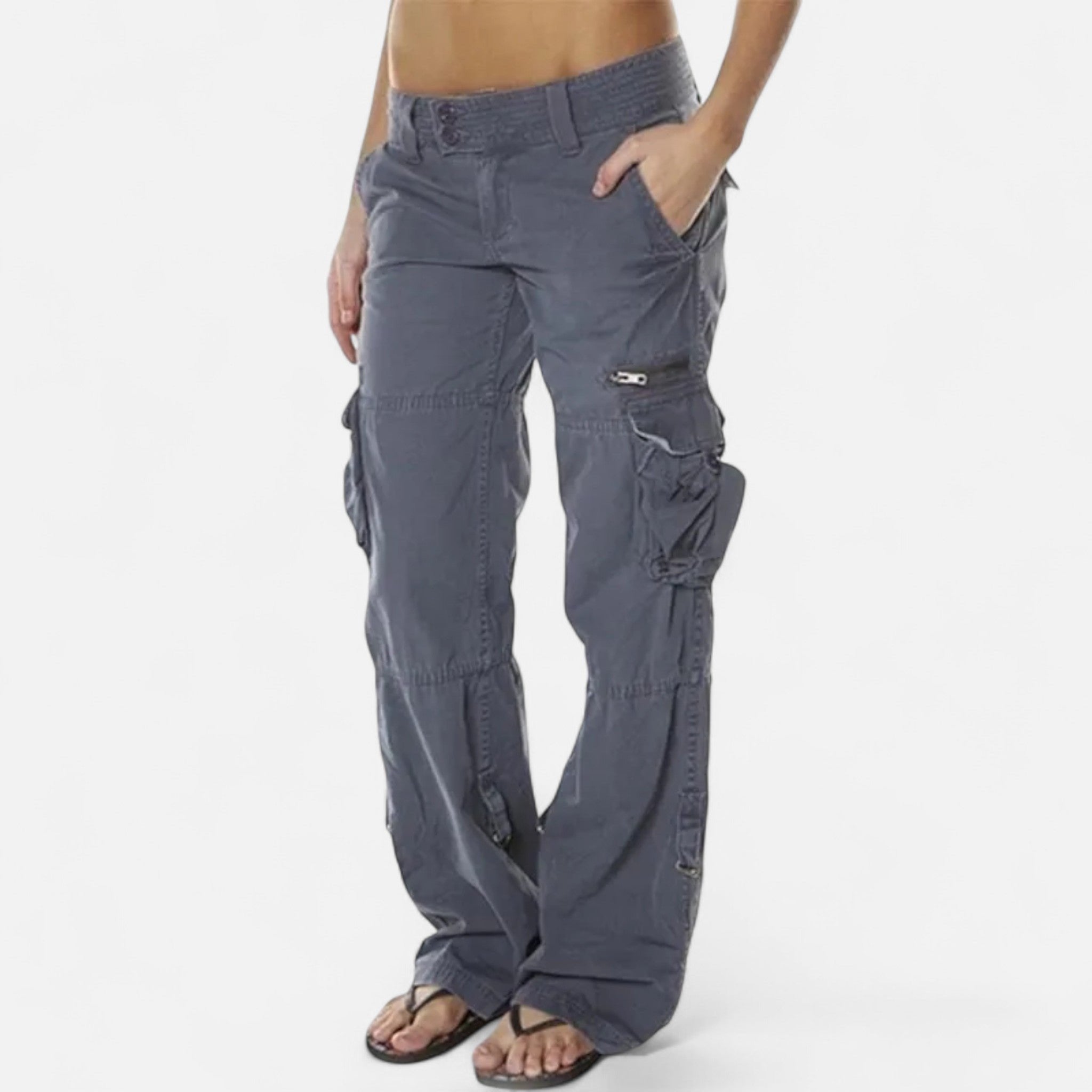 Dames Casual Cargo Broek met Wijde Pijpen en Klepzakken