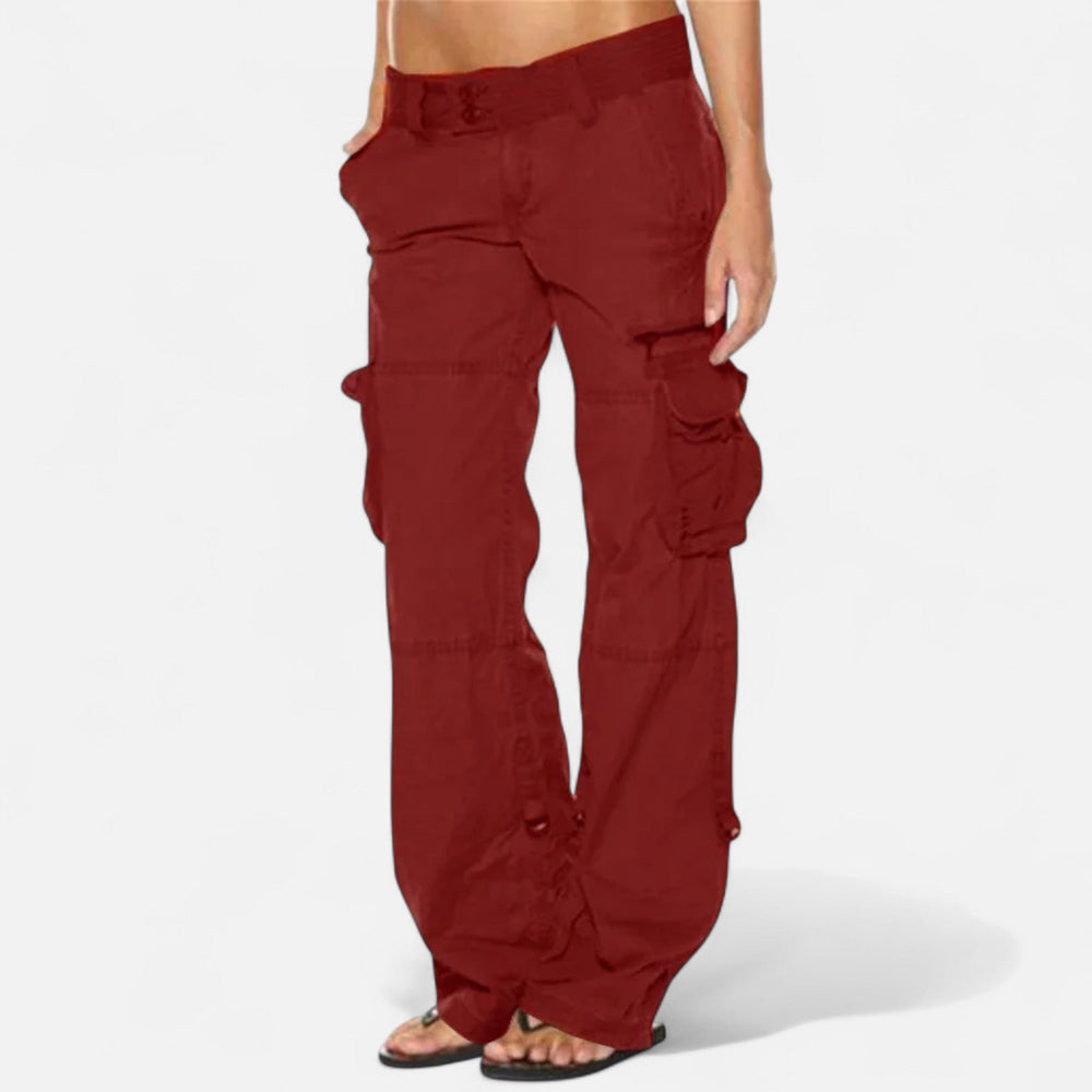 Dames Casual Cargo Broek met Wijde Pijpen en Klepzakken