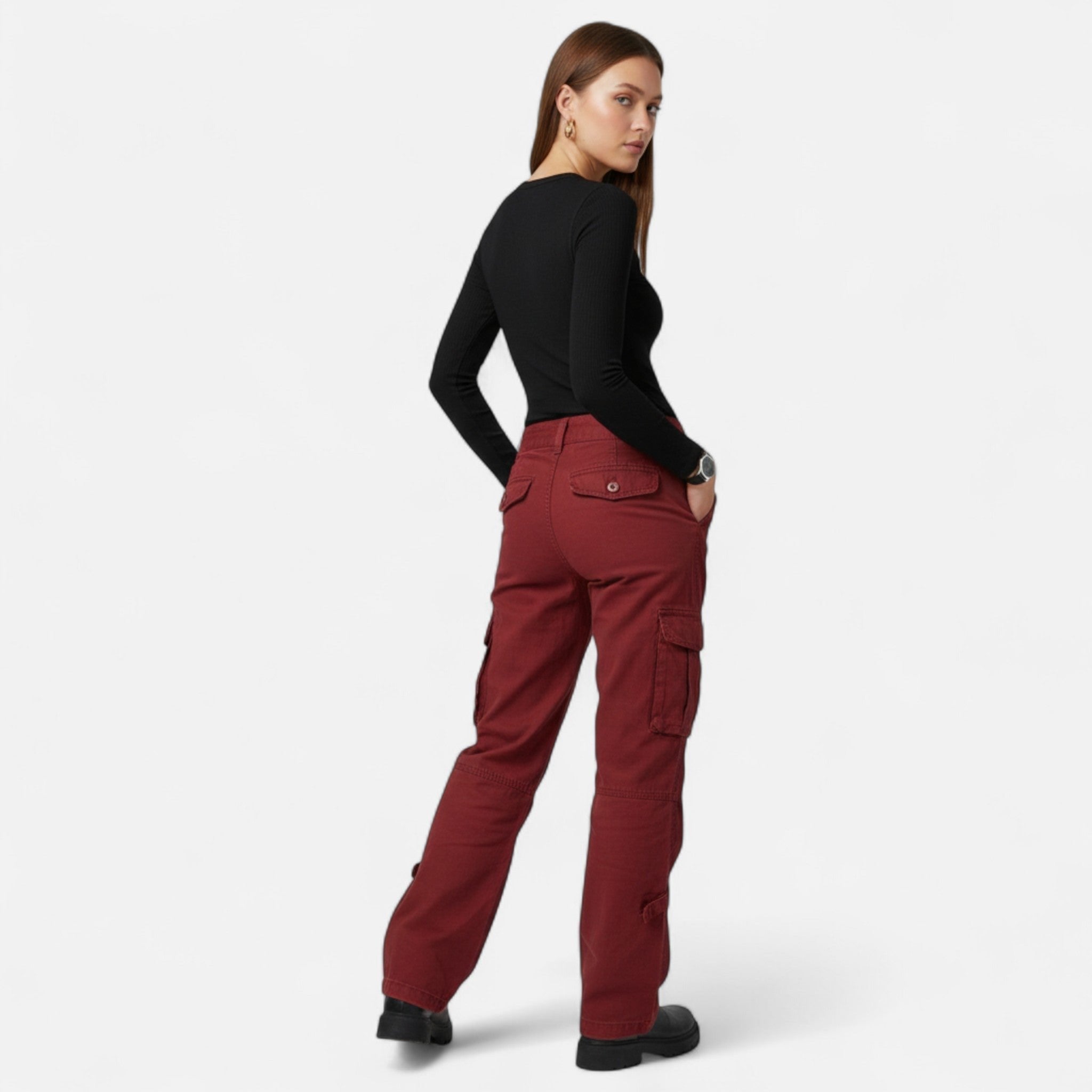 Dames Casual Cargo Broek met Wijde Pijpen en Klepzakken