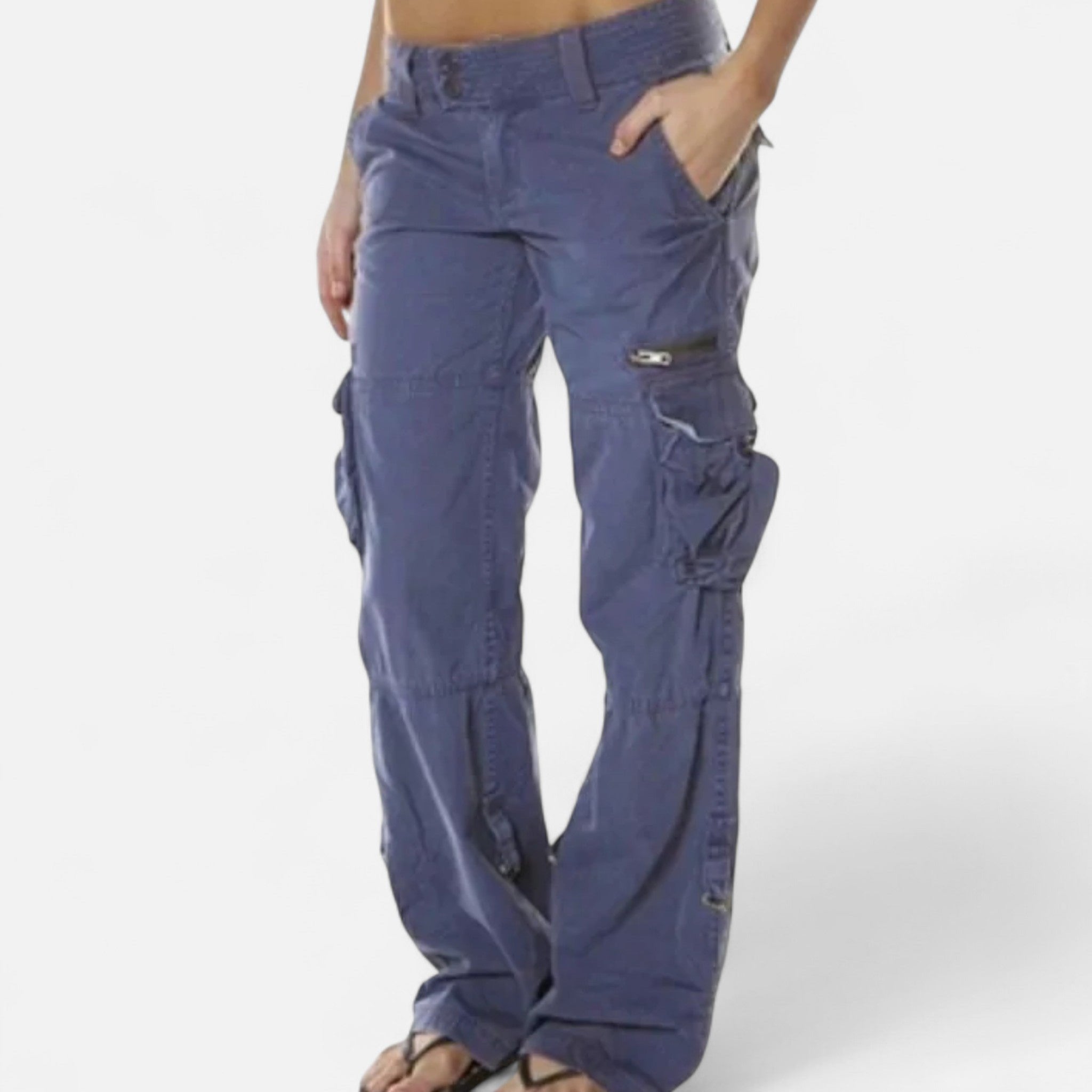 Dames Casual Cargo Broek met Wijde Pijpen en Klepzakken