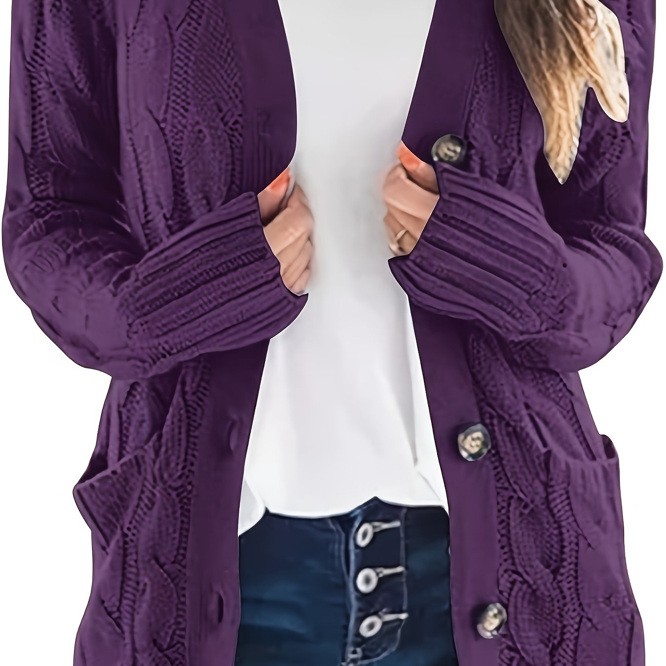 Kabelgebreid Warm Dames Vest Met Knopen