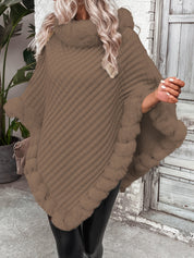 Poncho-pull chaud et stylé pour femmes avec col en fausse fourrure