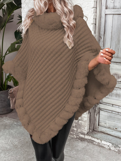 Stijlvolle Warme Poncho Trui Voor Dames Met Bont Col