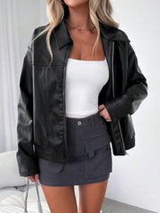 CLEMENCE - OVERSIZED WIDE COLLAR FAUX LEATHER JACKET 1