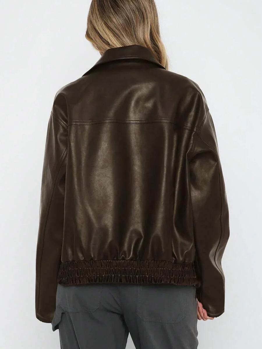 CLEMENCE - OVERSIZED WIDE COLLAR FAUX LEATHER JACKET 12