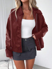 CLEMENCE - OVERSIZED WIDE COLLAR FAUX LEATHER JACKET 2