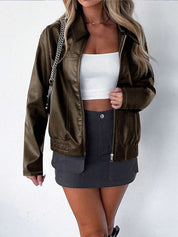 CLEMENCE - OVERSIZED WIDE COLLAR FAUX LEATHER JACKET 4