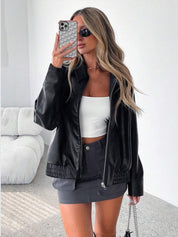 CLEMENCE - OVERSIZED WIDE COLLAR FAUX LEATHER JACKET 7