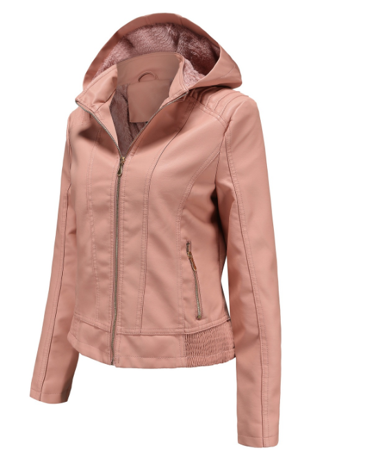 Leren Dames Jas met Afneembare Capuchon en Rits