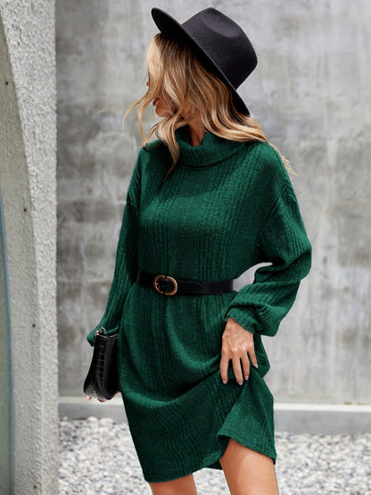 Warme Geribde Sweaterjurk Voor Dames Met Kwart-Rits En Kabelpatroon