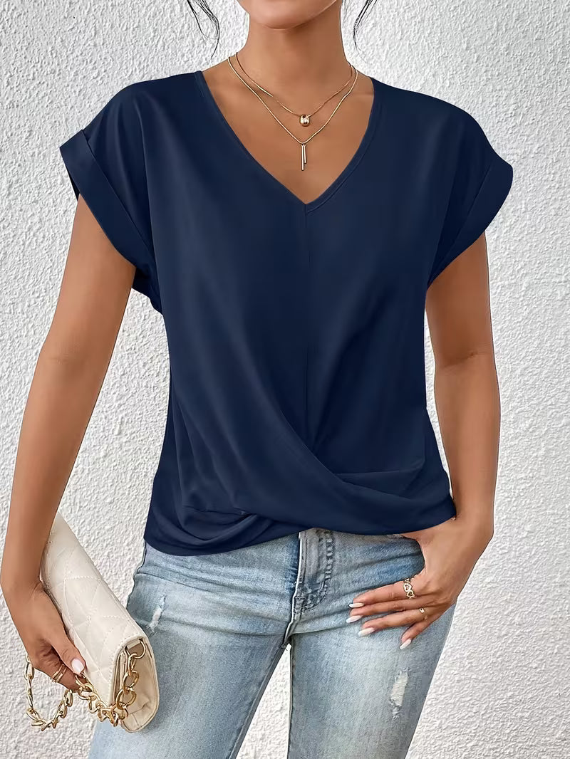 Elegant V-Neck Top with Twisted Detail for Women