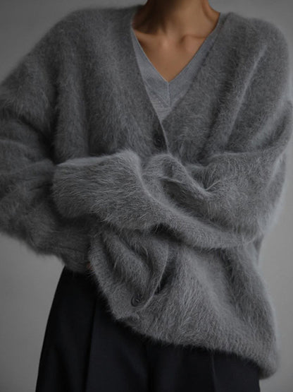 Oversized fluffy cardigan voor vrouwen | V‑hals