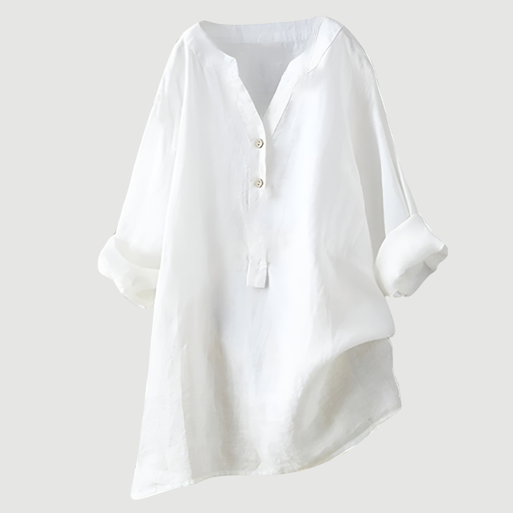 Airy Women's Tunic Blouse with V Neck and Button Closure