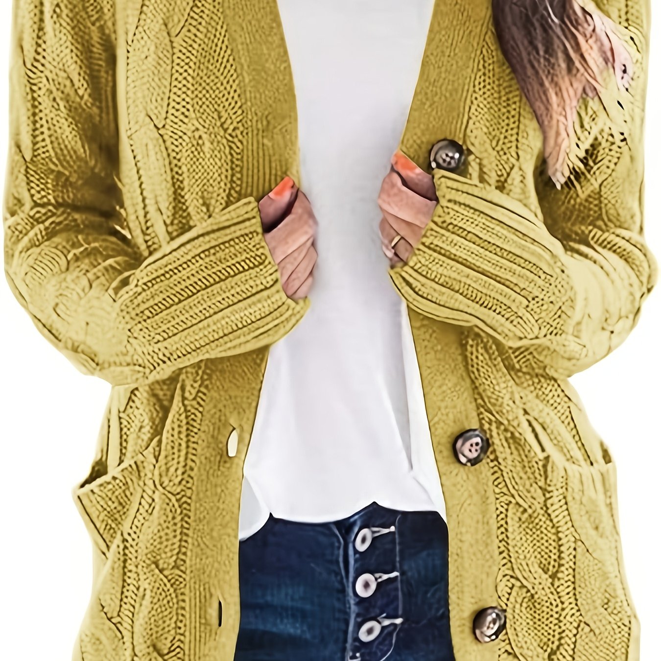 Kabelgebreid Warm Dames Vest Met Knopen