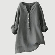 Airy Women's Tunic Blouse with V Neck and Button Closure
