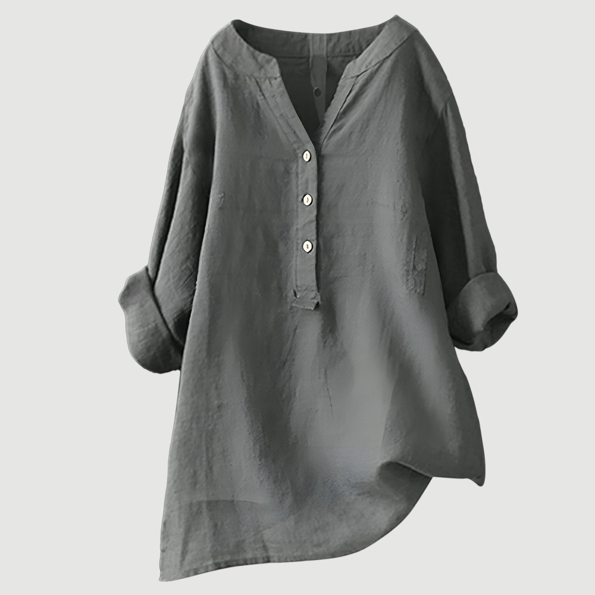 Airy Women's Tunic Blouse with V Neck and Button Closure