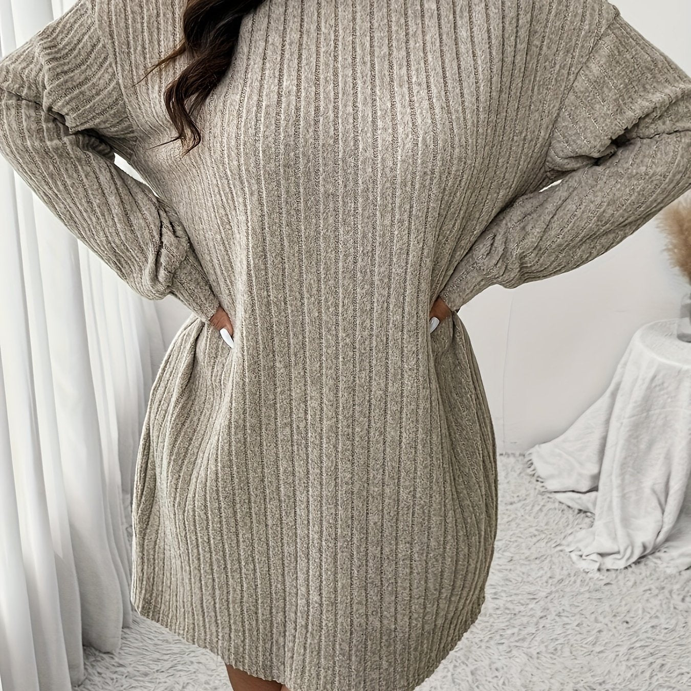 Knusse Geribde Mini Sweaterjurk Met Col Voor Dames