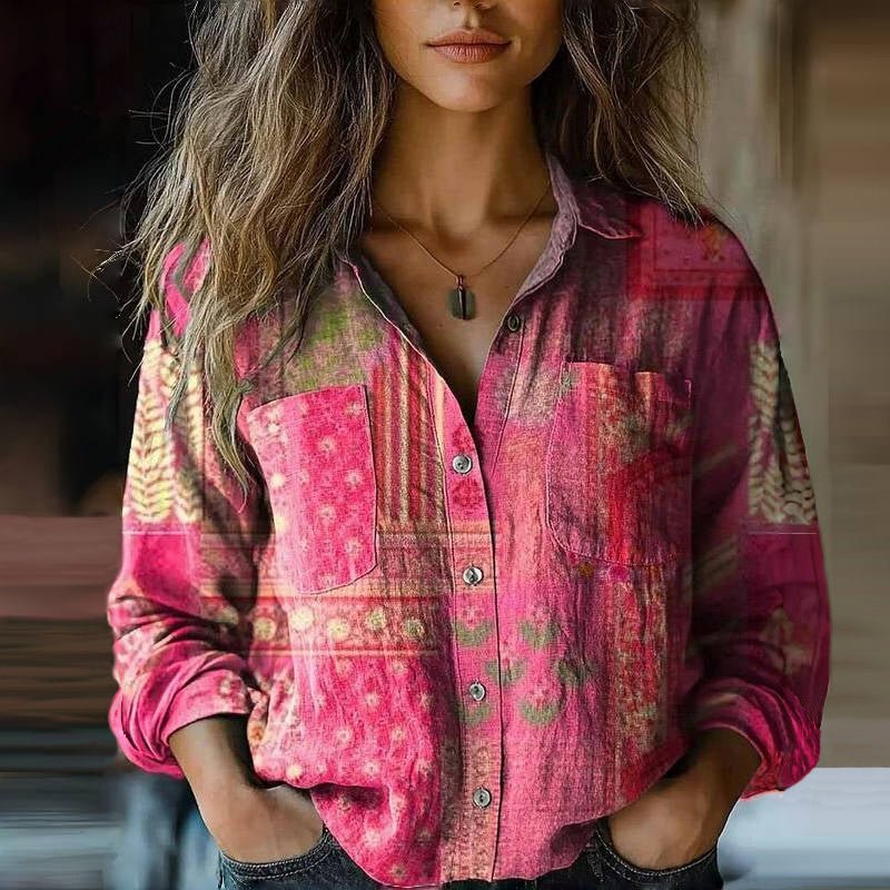Boho Blouse Met Print En Lange Mouwen Voor Dames